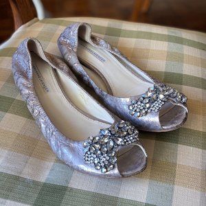 Vera Wang Embellished Peep-Toe Flats